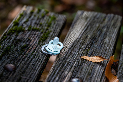 Verloren fopspeen op herfstbank