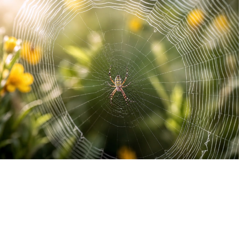 Een prachtig en symmetrisch natuurbeeld van een wespspin (tijgerspin) met haar opvallende geel-zwarte strepen in een groot rond web.