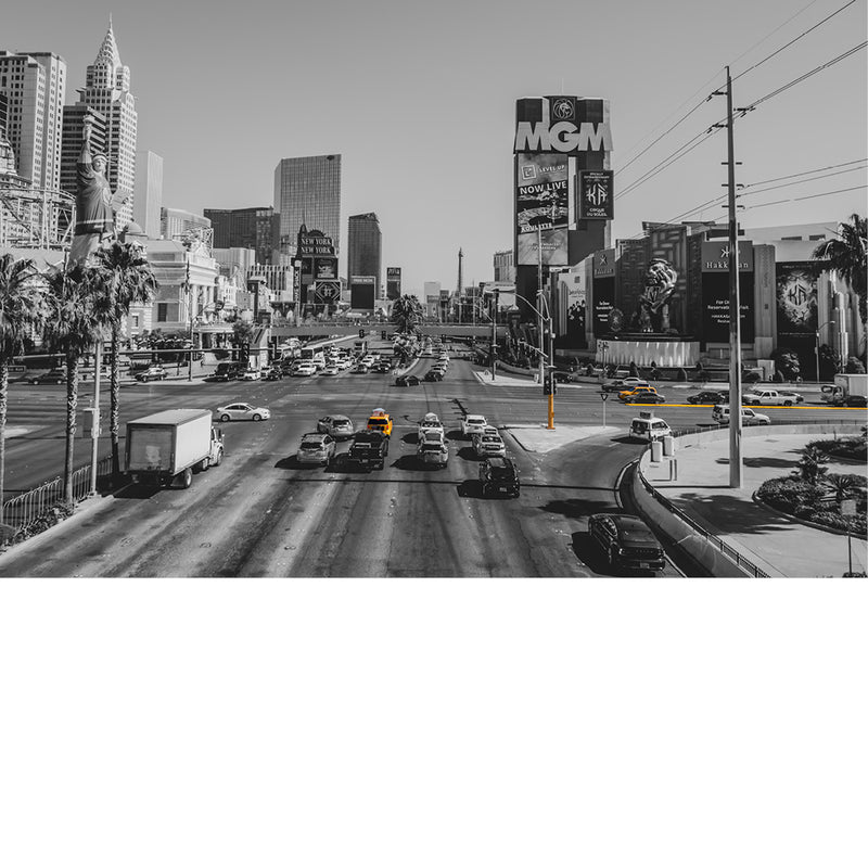 Vakantiefoto op de strip in Las Vegas, zwart-wit met gele tinten