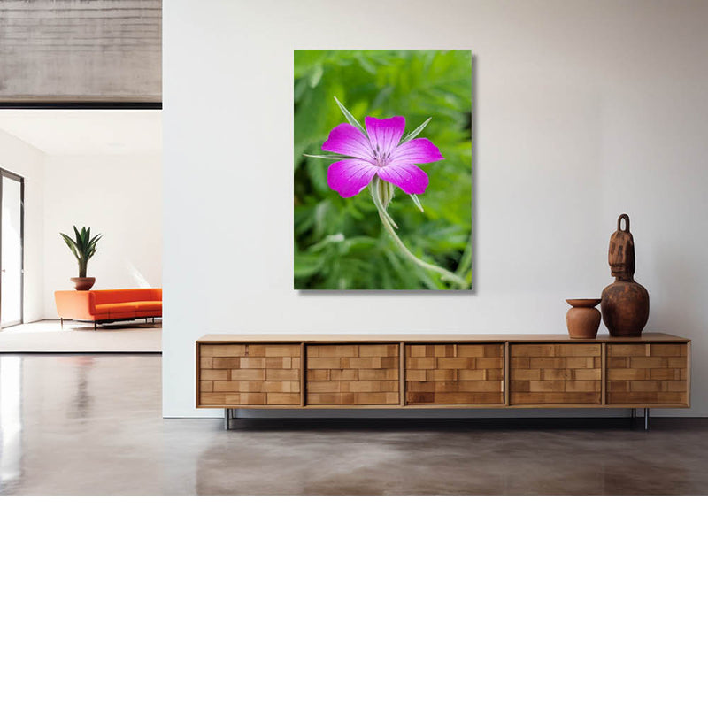 Spetterend roos springt uit de groene achtergrond