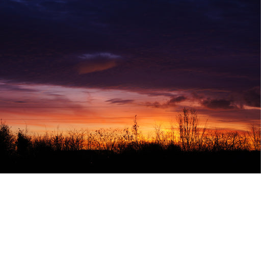 De hemel kleurt in schakeringen van donkerpaars tot warm geel.