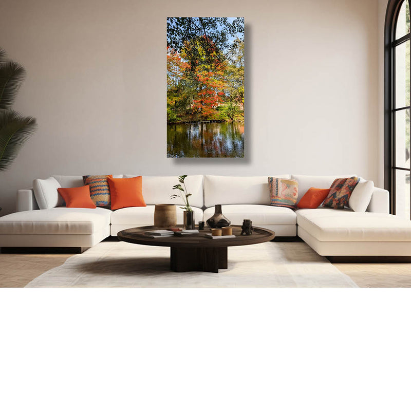 Herfstbomen langs het water