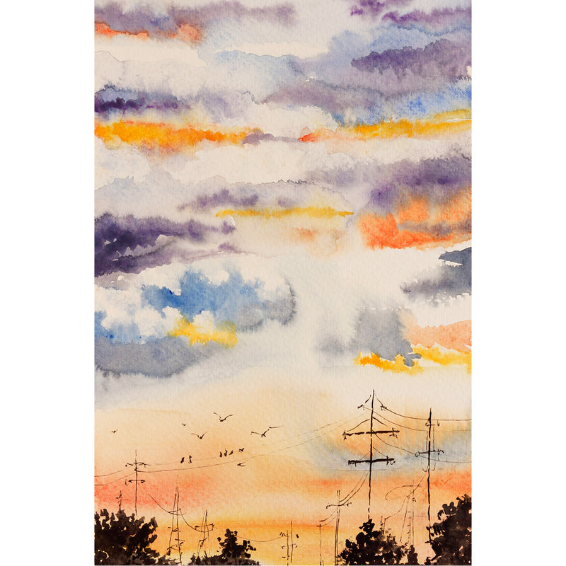 Warme blik op een zomerse avond - Aquarel op zuurvrij papier.