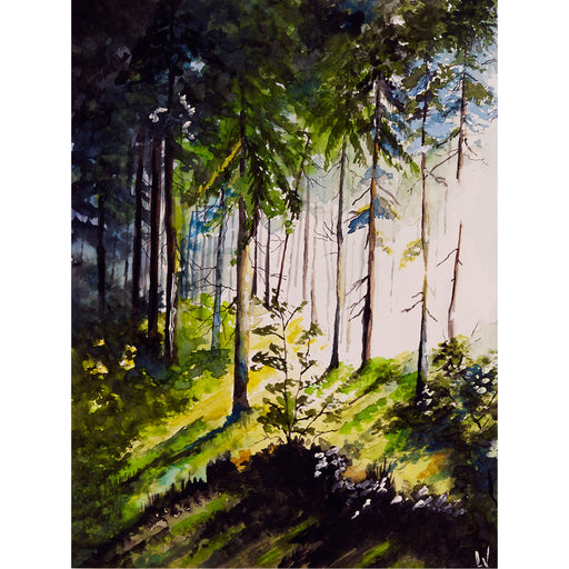 Heerlijk groen bostafereeltje - Aquarel op zuurvrij papier.