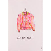 Een stoere roze jas - Aquarel op zuurvrij papier.