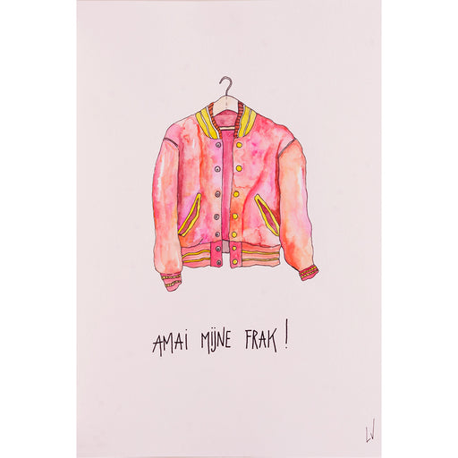 Een stoere roze jas - Aquarel op zuurvrij papier.