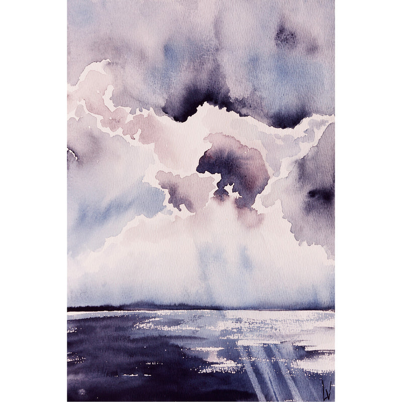 De zon breekt door de wolken - Aquarel op zuurvrij papier.