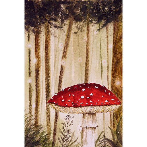 Prachtig herfsttafereel met vliegenzwam - Aquarel op zuurvrij papier.