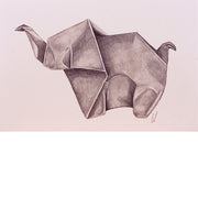 Een schattig origami olifantje, euh ofilantje - Aquarel op zuurvrij papier.