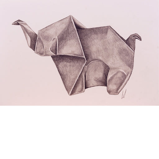 Een schattig origami olifantje, euh ofilantje - Aquarel op zuurvrij papier.