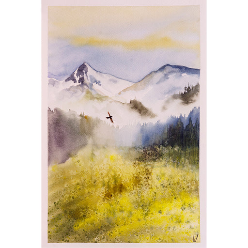 Deze roofvogel zoekt zijn prooi in de bergen - Aquarel op zuurvrij papier.