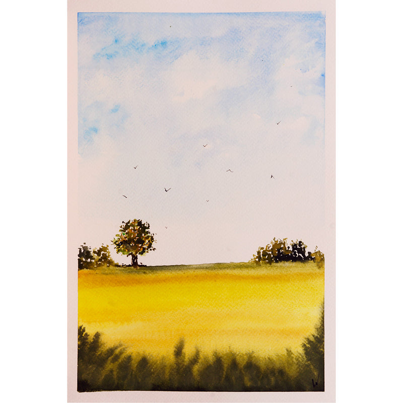 Een mooi zonnig landschap - Aquarel op zuurvrij papier.