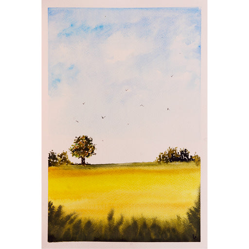 Een mooi zonnig landschap - Aquarel op zuurvrij papier.