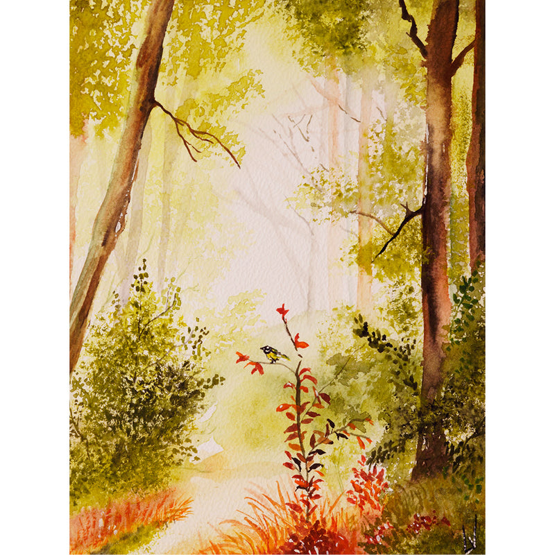 Bostafereeltje met wame kleuren - Aquarel op zuurvrij papier.