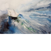 Een hoedje van papier vaart op het water - Aquarel op zuurvrij papier