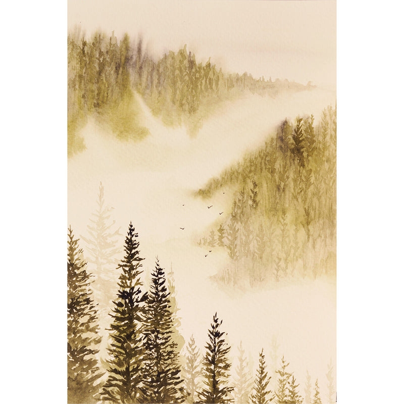 Wat schuilt achter het deken van dichte mist? - Aquarel op zuurvrij papier.