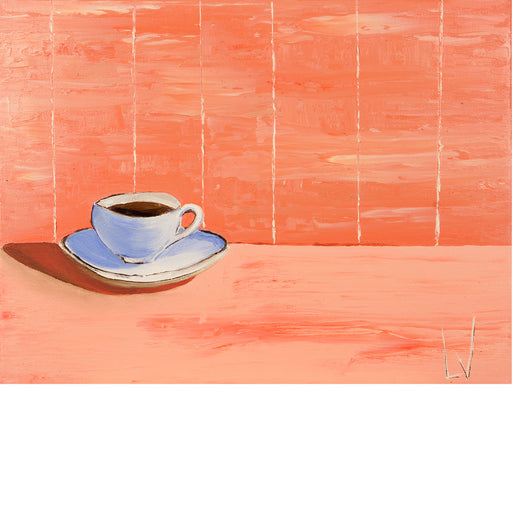 Een kopje koffie gaat er altijd in - Olieverf op doek.
