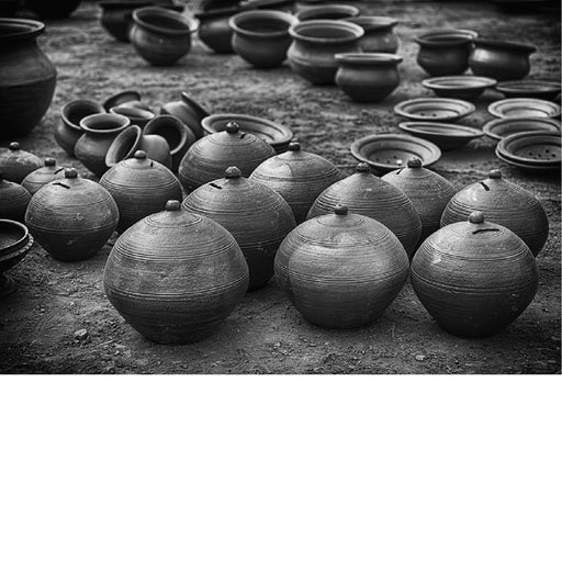 Kookpotten op markt in India omgezet in zwart-wit