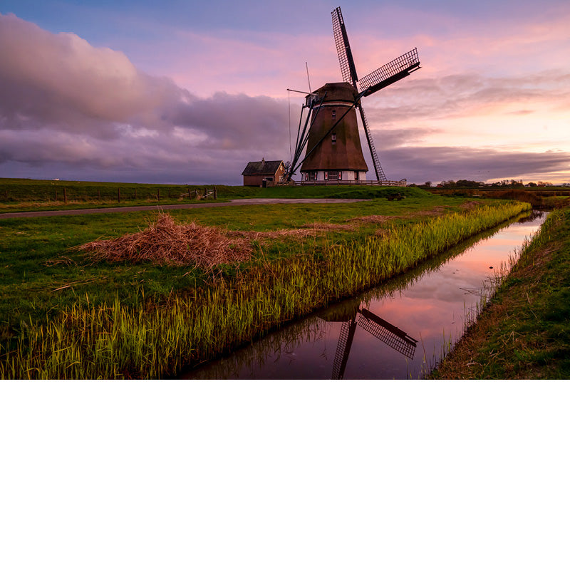 Een mooie windmolen in heerlijke roze lucht in Texel