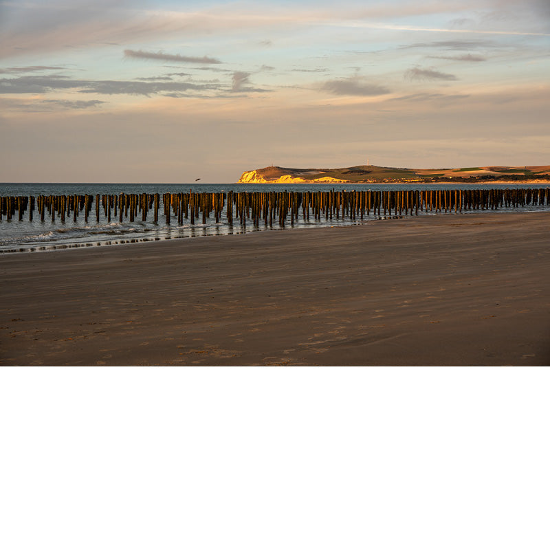 Dit stuk kust is helemaal afgezet met paalhoofden. Zij breken de golven en gaan stranderosie tegen.