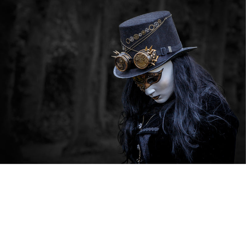 Een gemaskerd meisje in steampunk thema