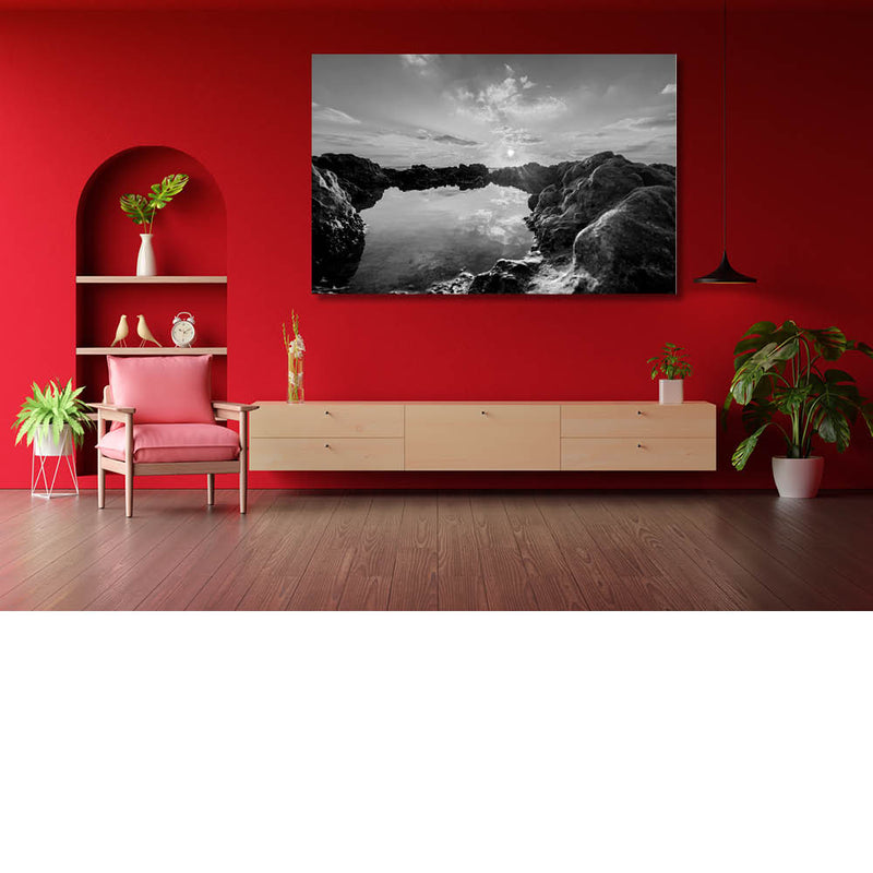 Rotsbad bij zonsondergang