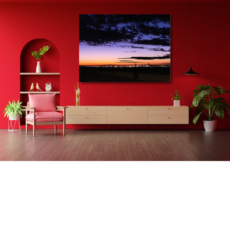 Avondlucht boven haven met lichten