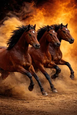 Drie Paarden door Vuur, de foto